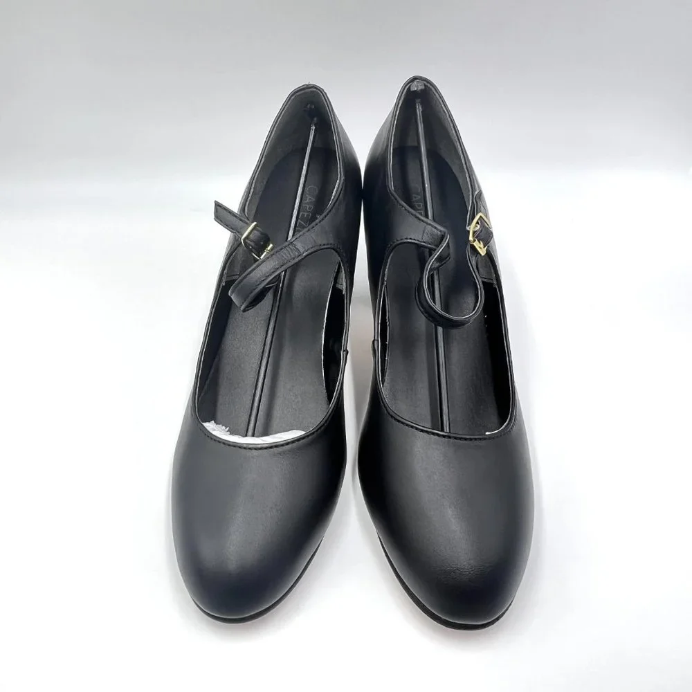 Capezio 653 Womens Size 9.5 Manhattan Character‎ Black Leather Dance Shoes Heels
